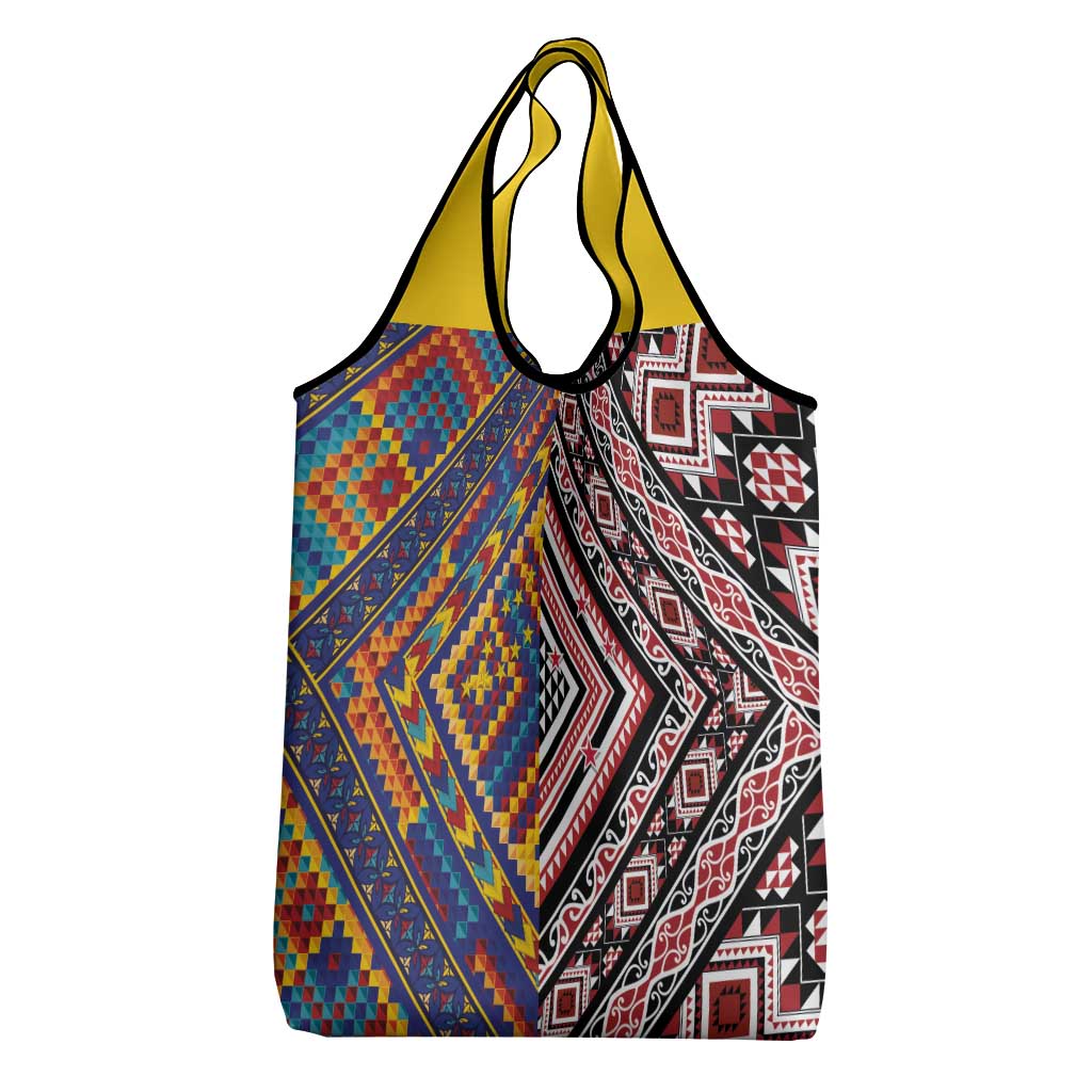 Tuvaluan and New Zealand Culture Grocery Bag The Art of Kolose and Taniko - Polynesian Pride
