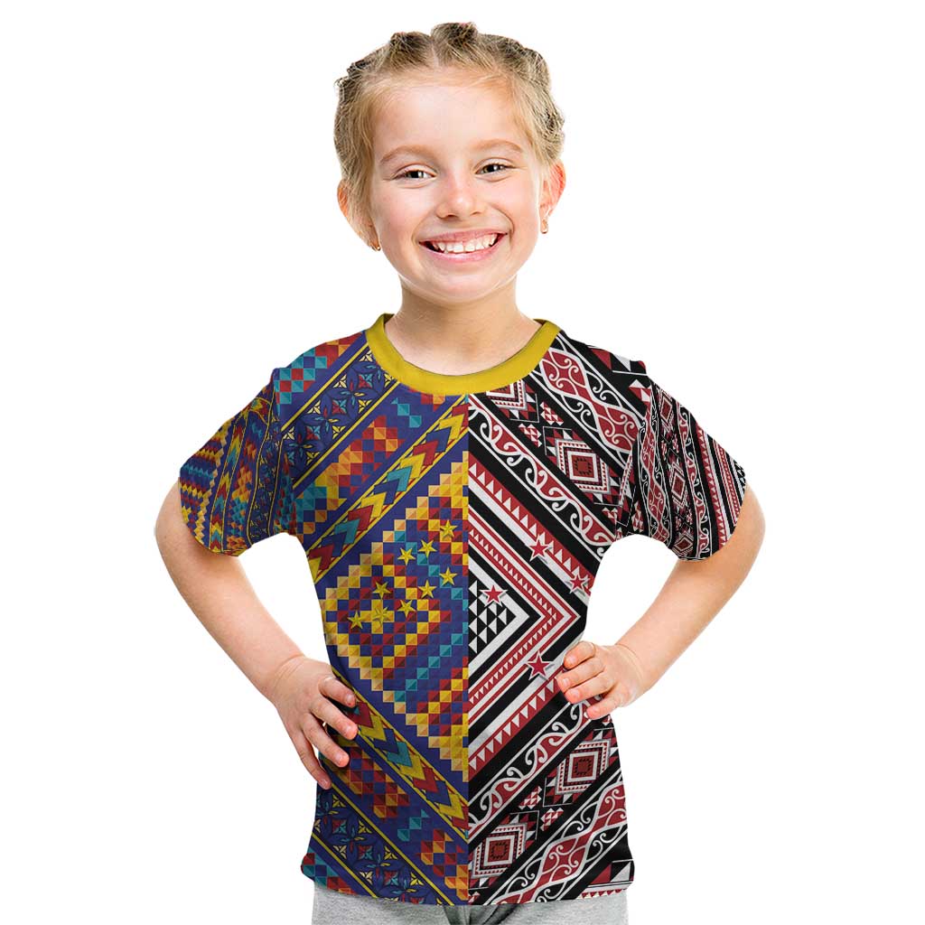 Tuvaluan and New Zealand Culture Kid T Shirt The Art of Kolose and Taniko - Polynesian Pride