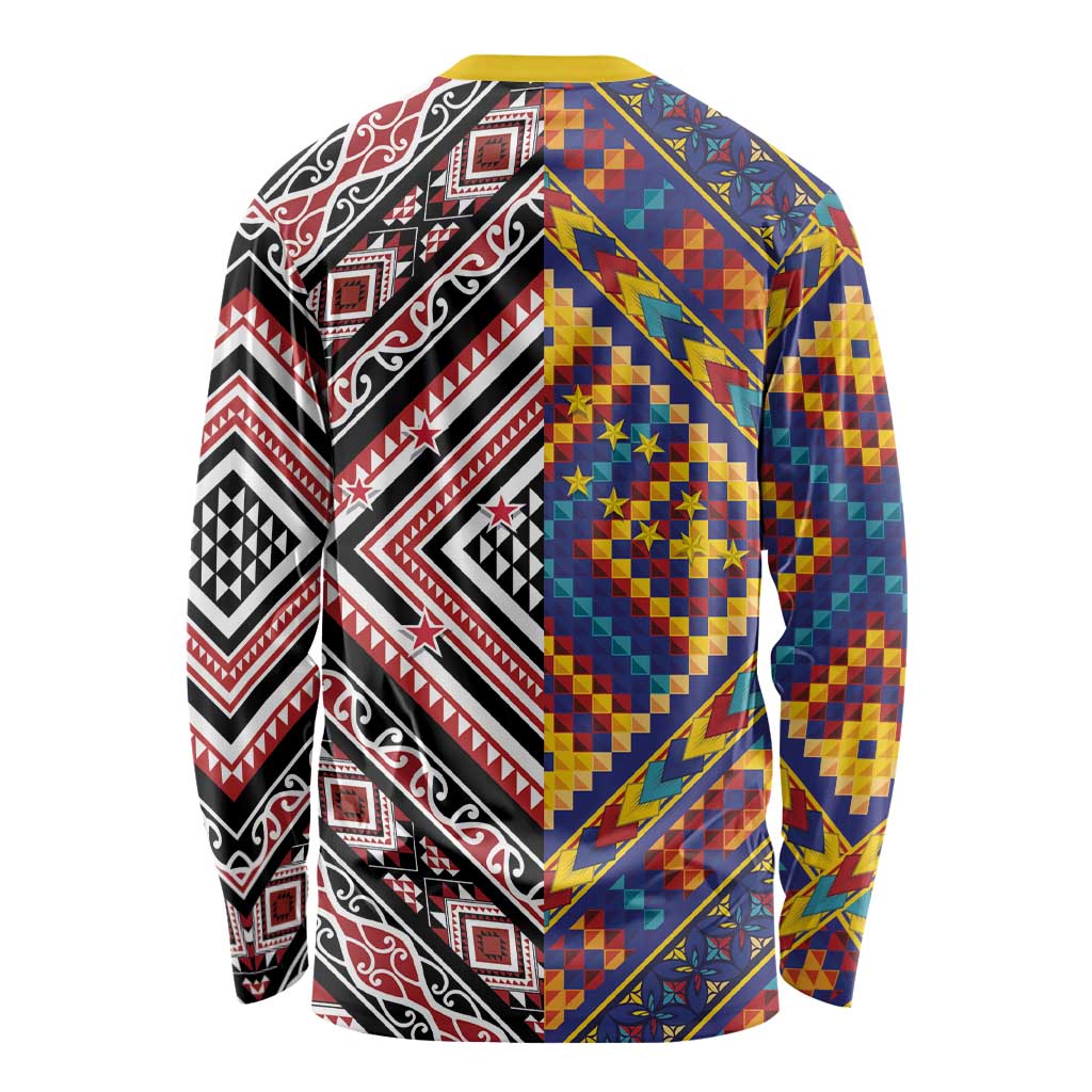 Tuvaluan and New Zealand Culture Long Sleeve Shirt The Art of Kolose and Taniko - Polynesian Pride