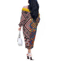 Tuvaluan and New Zealand Culture Off The Shoulder Long Sleeve Dress The Art of Kolose and Taniko - Polynesian Pride