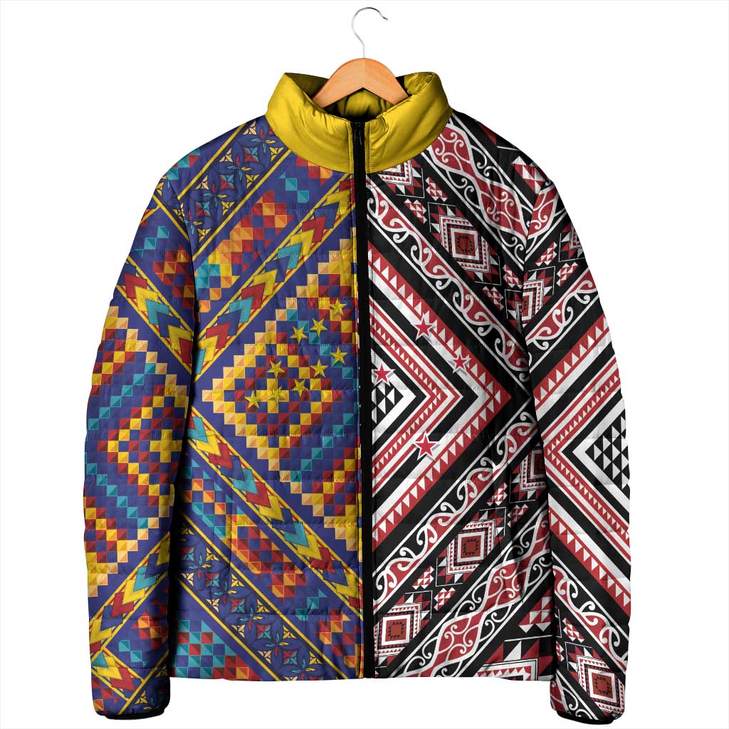 Tuvaluan and New Zealand Culture Padded Jacket The Art of Kolose and Taniko - Polynesian Pride
