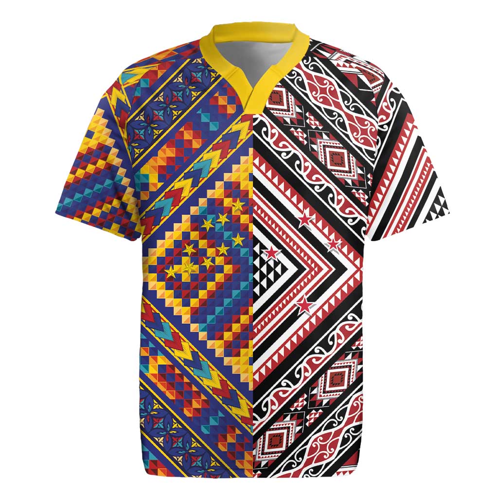 Tuvaluan and New Zealand Culture Rugby Jersey The Art of Kolose and Taniko - Polynesian Pride