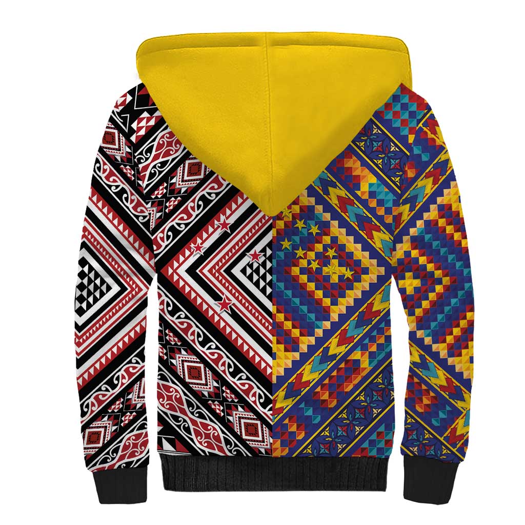 Tuvaluan and New Zealand Culture Sherpa Hoodie The Art of Kolose and Taniko - Polynesian Pride