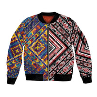 Tuvaluan and New Zealand Culture Sleeve Zip Bomber Jacket The Art of Kolose and Taniko - Polynesian Pride
