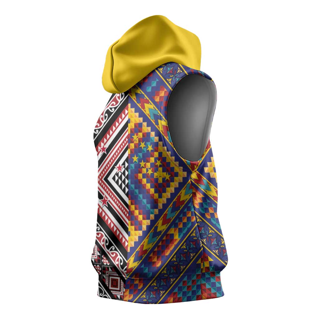 Tuvaluan and New Zealand Culture Sleeveless Hoodie The Art of Kolose and Taniko - Polynesian Pride