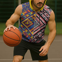 Tuvaluan and New Zealand Culture Sleeveless Zip Hoodie The Art of Kolose and Taniko - Polynesian Pride