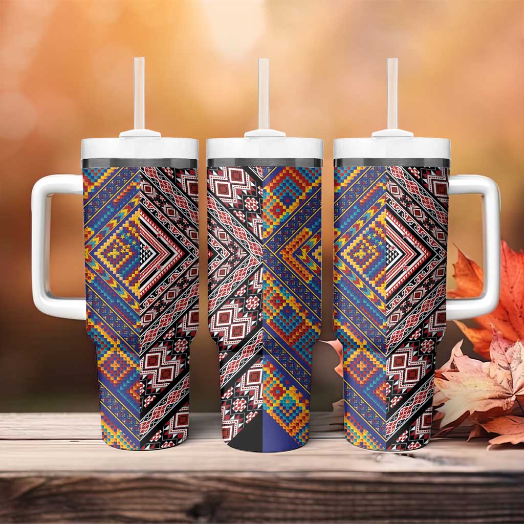 Tuvaluan and New Zealand Culture Tumbler With Handle The Art of Kolose and Taniko - Polynesian Pride