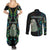 New Zealand Couples Matching Summer Maxi Dress and Long Sleeve Button Shirts Silver Fern and Hei Tiki with Papua Shell Maori Tribal LT03 - Polynesian Pride