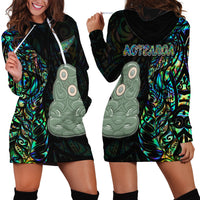 New Zealand Hoodie Dress Silver Fern and Hei Tiki with Papua Shell Maori Tribal LT03 - Polynesian Pride