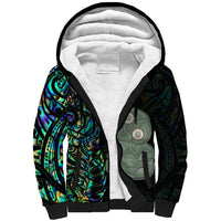 New Zealand Sherpa Hoodie Silver Fern and Hei Tiki with Papua Shell Maori Tribal LT03 Unisex Black - Polynesian Pride