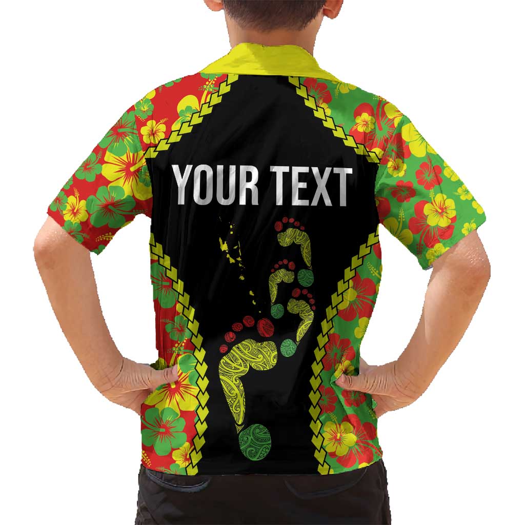 Personalised Vanuatu Running Family Matching Long Sleeve Bodycon Dress and Hawaiian Shirt Footprint and Hibiscus Polynesian Style