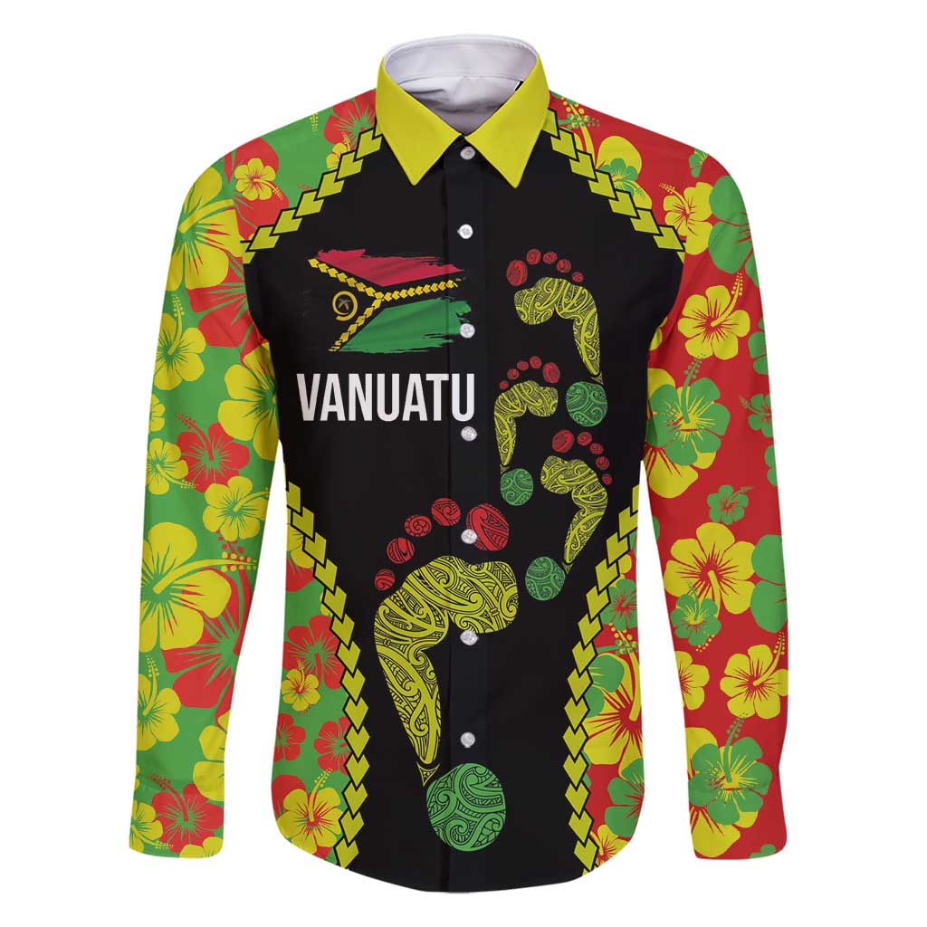 Personalised Vanuatu Running Family Matching Tank Maxi Dress and Hawaiian Shirt Footprint and Hibiscus Polynesian Style