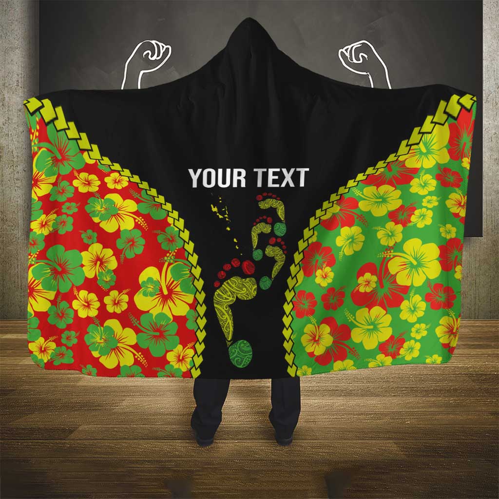 Personalised Vanuatu Running Hooded Blanket Footprint and Hibiscus Polynesian Style