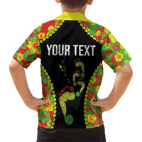 Personalised Vanuatu Running Kid Hawaiian Shirt Footprint and Hibiscus Polynesian Style