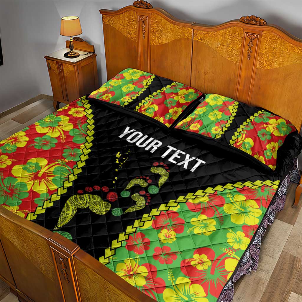 Personalised Vanuatu Running Quilt Bed Set Footprint and Hibiscus Polynesian Style
