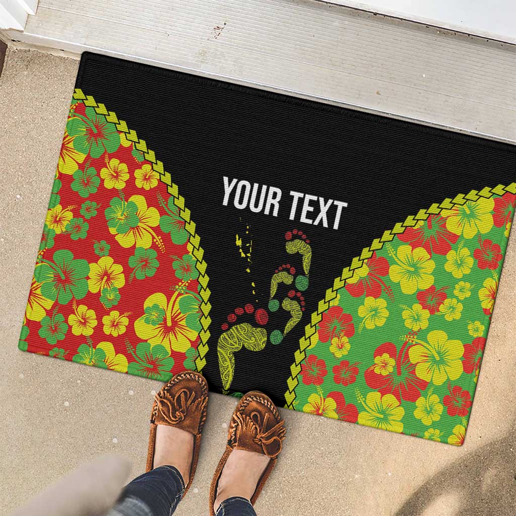 Personalised Vanuatu Running Rubber Doormat Footprint and Hibiscus Polynesian Style