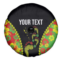 Personalised Vanuatu Running Spare Tire Cover Footprint and Hibiscus Polynesian Style
