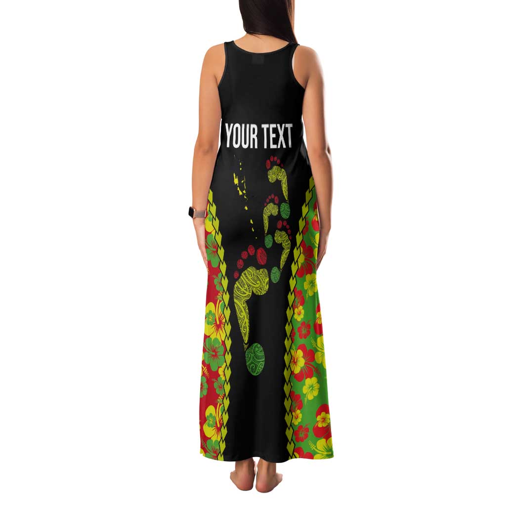Personalised Vanuatu Running Tank Maxi Dress Footprint and Hibiscus Polynesian Style