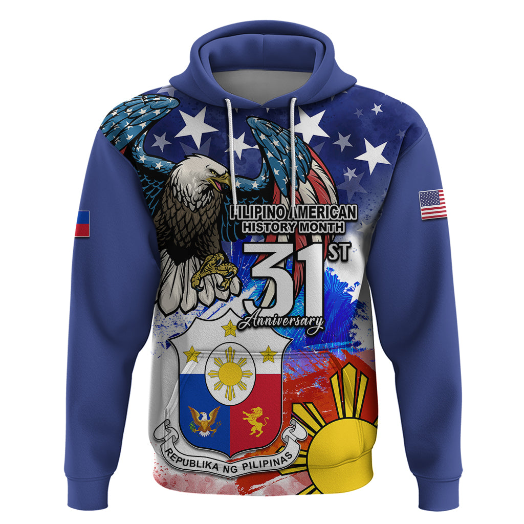 Filipino American History Month Hoodie Filipino Coat Of Arms and American Eagle Splash Style LT03 Pullover Hoodie Blue - Polynesian Pride