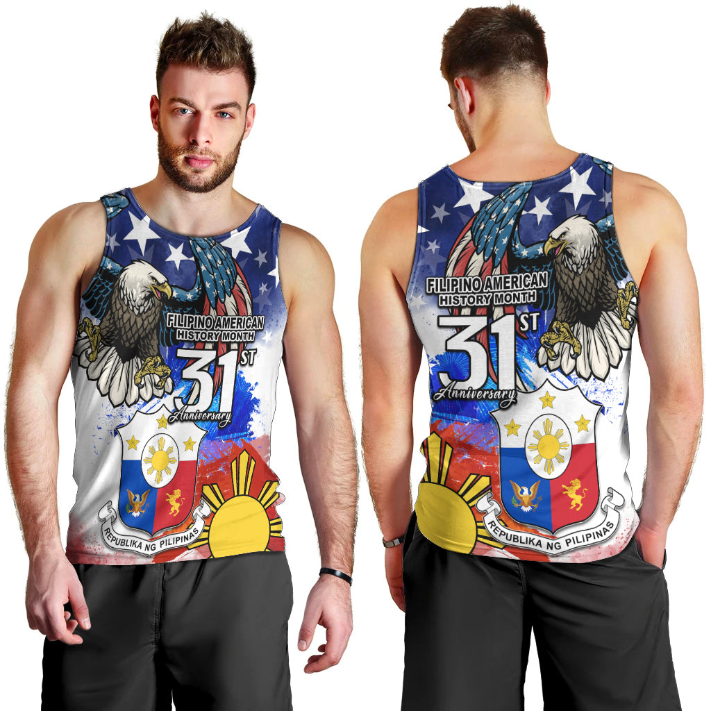 Filipino American History Month Men Tank Top Filipino Coat Of Arms and American Eagle Splash Style LT03 - Polynesian Pride