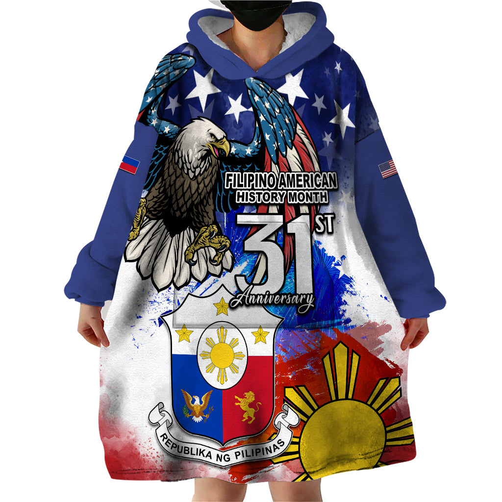 Filipino American History Month Wearable Blanket Hoodie Filipino Coat Of Arms and American Eagle Splash Style LT03 - Polynesian Pride