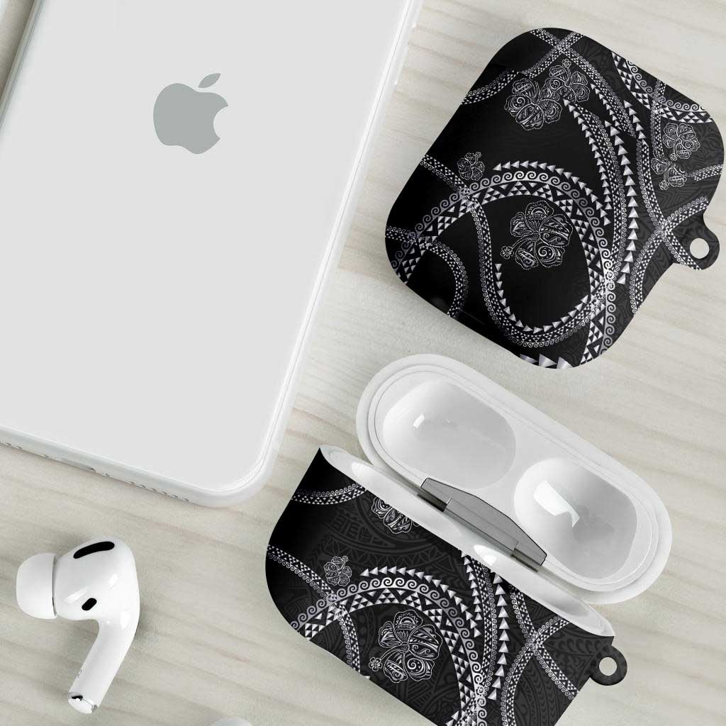 Hawaiian Kakau Art and Hisbiscus Tattoo AirPods Case Tribal Pattern-Silver Style - Polynesian Pride
