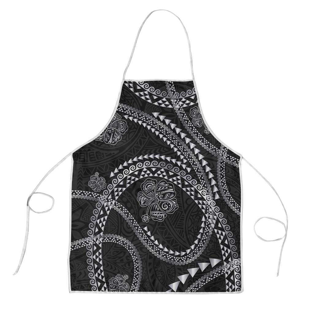 Hawaiian Kakau Art and Hisbiscus Tattoo Apron Tribal Pattern-Silver Style LT03 Black - Polynesian Pride