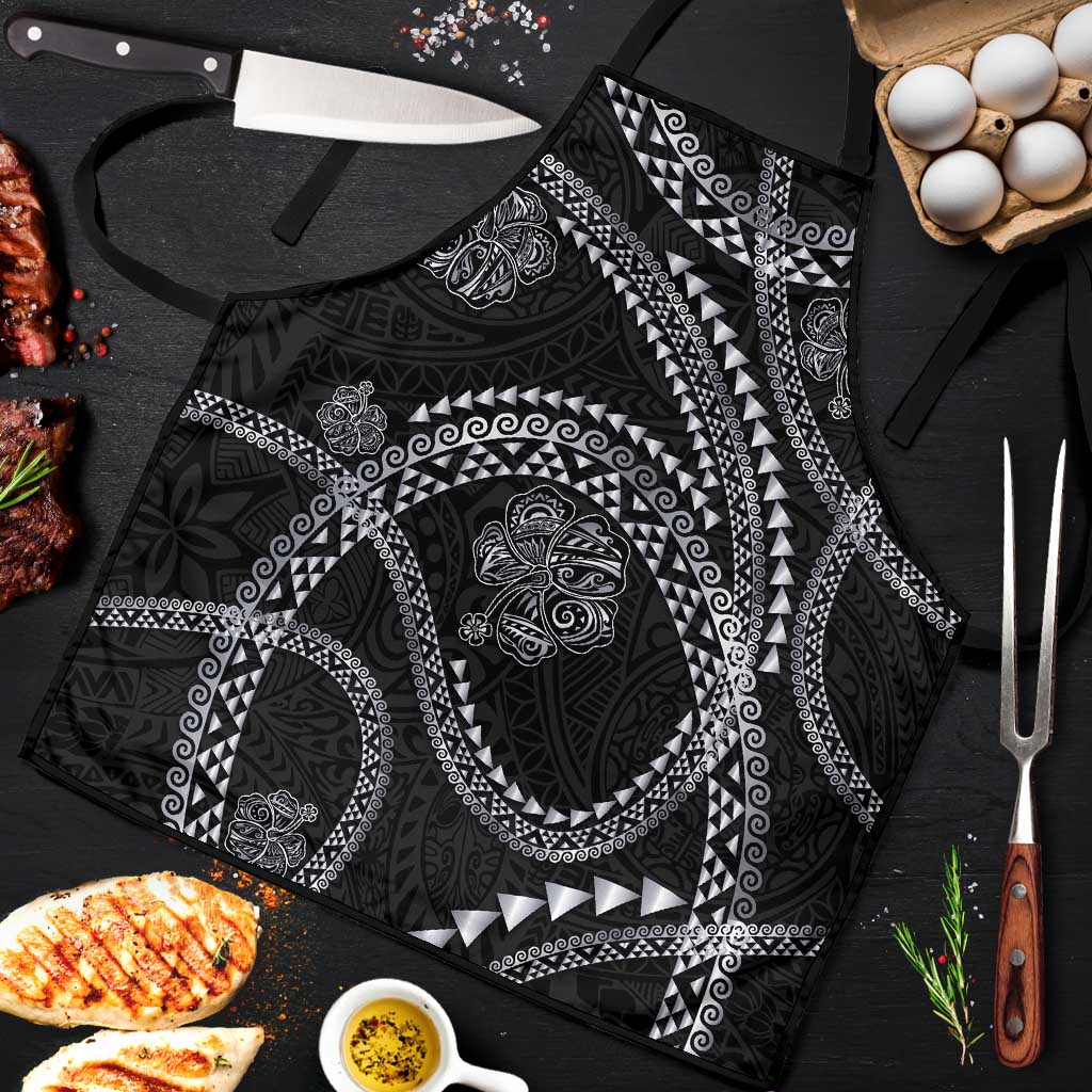 Hawaiian Kakau Art and Hisbiscus Tattoo Apron Tribal Pattern-Silver Style - Polynesian Pride
