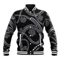 Hawaiian Kakau Art and Hisbiscus Tattoo Baseball Jacket Tribal Pattern-Silver Style - Polynesian Pride