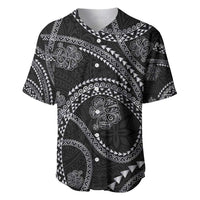 Hawaiian Kakau Art and Hisbiscus Tattoo Baseball Jersey Tribal Pattern-Silver Style - Polynesian Pride