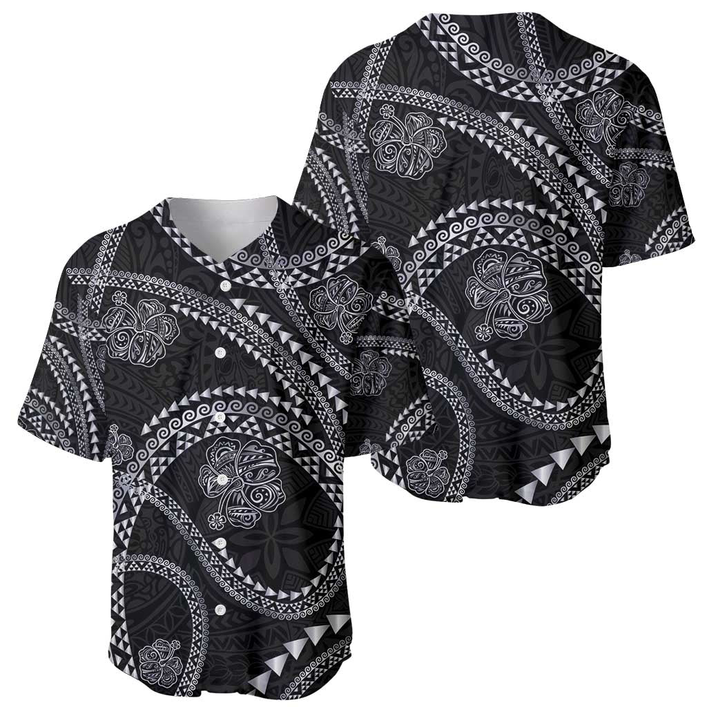 Hawaiian Kakau Art and Hisbiscus Tattoo Baseball Jersey Tribal Pattern-Silver Style - Polynesian Pride