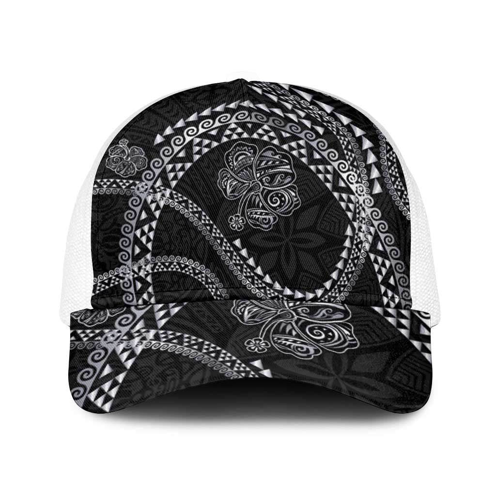 Hawaiian Kakau Art and Hisbiscus Tattoo Baseball Net Cap Tribal Pattern-Silver Style - Polynesian Pride