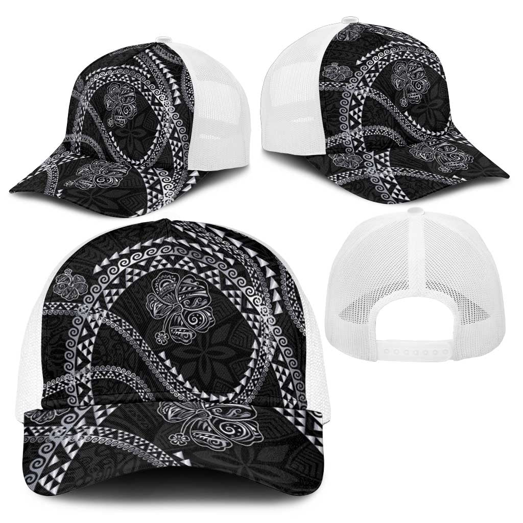 Hawaiian Kakau Art and Hisbiscus Tattoo Baseball Net Cap Tribal Pattern-Silver Style - Polynesian Pride