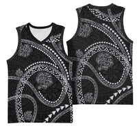 Hawaiian Kakau Art and Hisbiscus Tattoo Basketball Jersey Tribal Pattern-Silver Style - Polynesian Pride