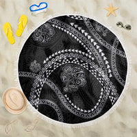 Hawaiian Kakau Art and Hisbiscus Tattoo Beach Blanket Tribal Pattern-Silver Style - Polynesian Pride