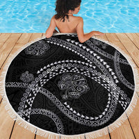 Hawaiian Kakau Art and Hisbiscus Tattoo Beach Blanket Tribal Pattern-Silver Style - Polynesian Pride