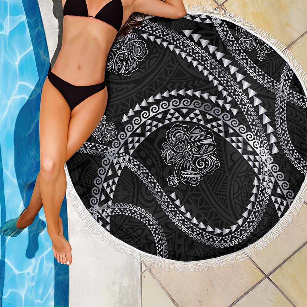 Hawaiian Kakau Art and Hisbiscus Tattoo Beach Blanket Tribal Pattern-Silver Style - Polynesian Pride