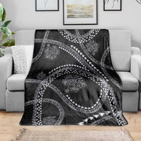 Hawaiian Kakau Art and Hisbiscus Tattoo Blanket Tribal Pattern-Silver Style - Polynesian Pride