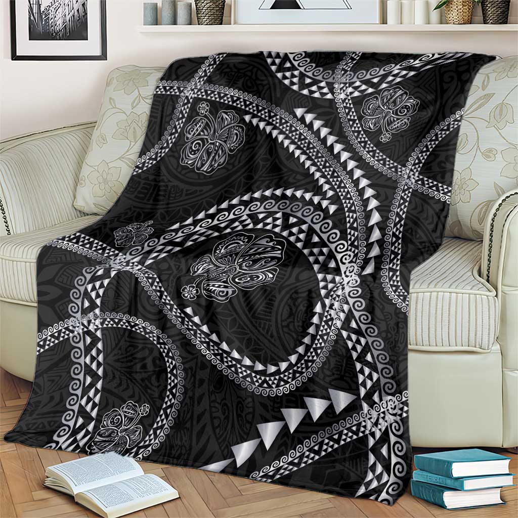 Hawaiian Kakau Art and Hisbiscus Tattoo Blanket Tribal Pattern-Silver Style - Polynesian Pride