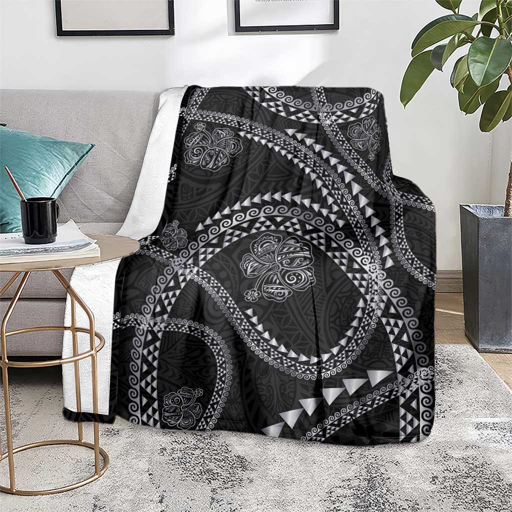 Hawaiian Kakau Art and Hisbiscus Tattoo Blanket Tribal Pattern-Silver Style - Polynesian Pride