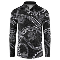 Hawaiian Kakau Art and Hisbiscus Tattoo Button Sweatshirt Tribal Pattern-Silver Style - Polynesian Pride