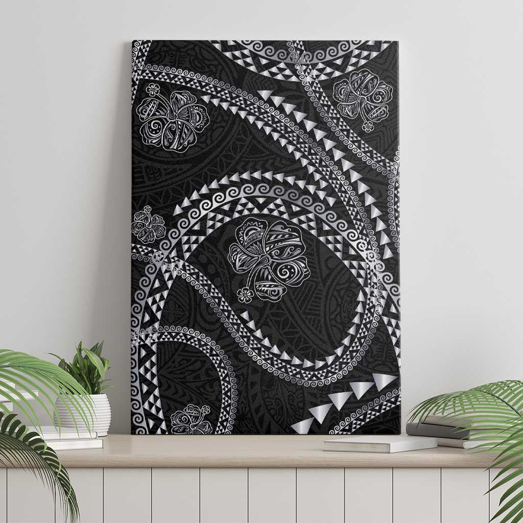 Hawaiian Kakau Art and Hisbiscus Tattoo Canvas Wall Art Tribal Pattern-Silver Style - Polynesian Pride