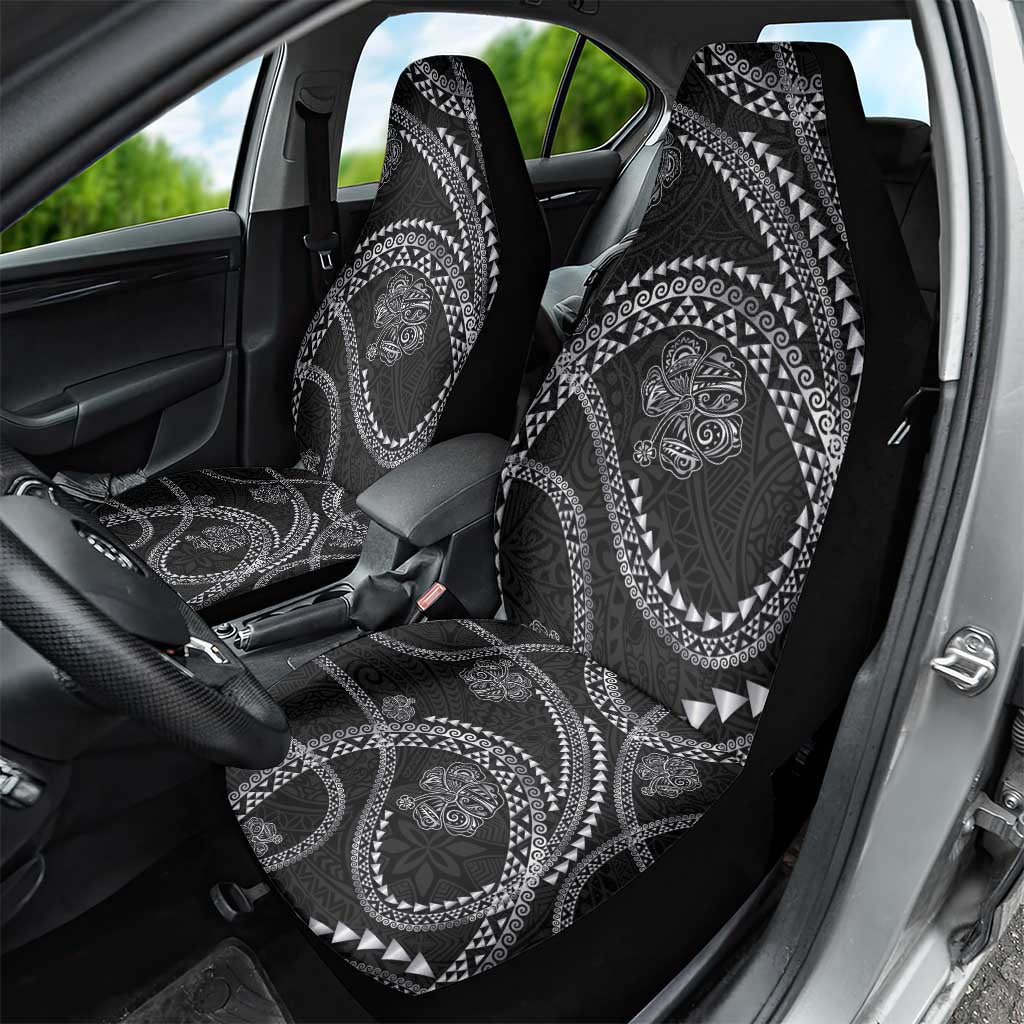 Hawaiian Kakau Art and Hisbiscus Tattoo Car Seat Cover Tribal Pattern-Silver Style - Polynesian Pride