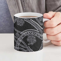 Hawaiian Kakau Art and Hisbiscus Tattoo Ceramic Mug Tribal Pattern-Silver Style - Polynesian Pride