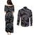 Hawaiian Kakau Art and Hisbiscus Tattoo Couples Matching Puletasi and Long Sleeve Button Shirt Tribal Pattern-Silver Style - Polynesian Pride
