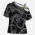 Hawaiian Kakau Art and Hisbiscus Tattoo Cross Shoulder Shirt Tribal Pattern-Silver Style - Polynesian Pride