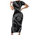 Hawaiian Kakau Art and Hisbiscus Tattoo Family Matching Short Sleeve Bodycon Dress and Hawaiian Shirt Tribal Pattern-Silver Style - Polynesian Pride