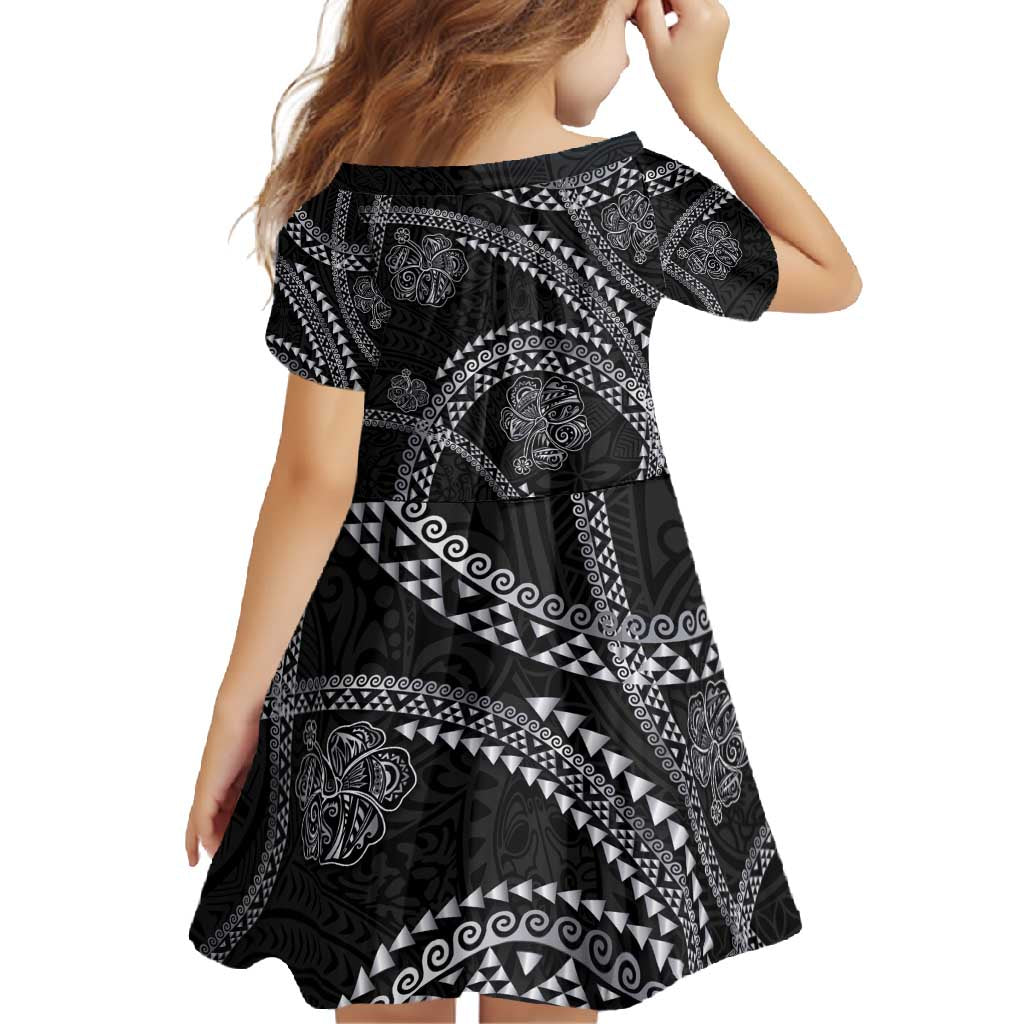 Hawaiian Kakau Art and Hisbiscus Tattoo Family Matching Summer Maxi Dress and Hawaiian Shirt Tribal Pattern-Silver Style - Polynesian Pride