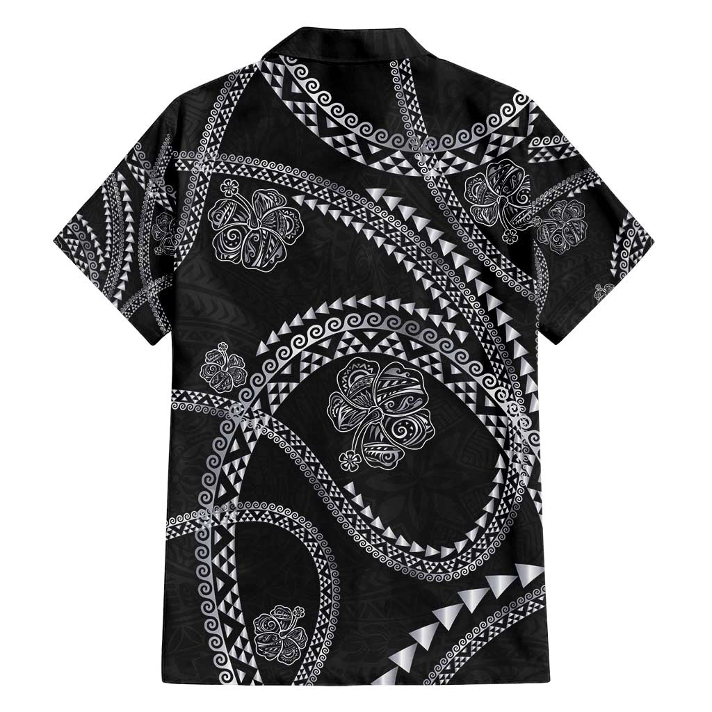 Hawaiian Kakau Art and Hisbiscus Tattoo Family Matching Tank Maxi Dress and Hawaiian Shirt Tribal Pattern-Silver Style - Polynesian Pride