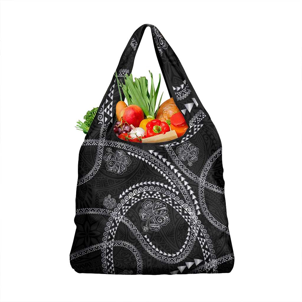 Hawaiian Kakau Art and Hisbiscus Tattoo Grocery Bag Tribal Pattern-Silver Style LT03 1-pack One Size Black - Polynesian Pride